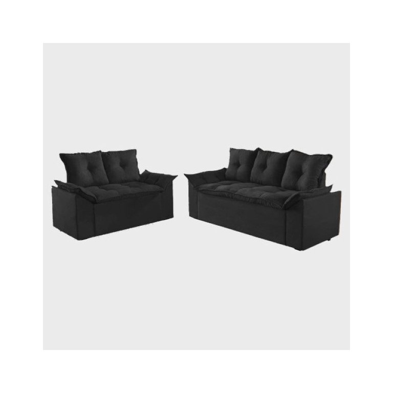 Conjunto de Sofá 2 e 3 Lugares Paris Suede Preto
