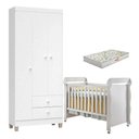 Ver imagem 2 de Berço Americano Mirelle com Colchão Gazin e Guarda Roupa Ternura Baby 3 Portas Branco Brilho -