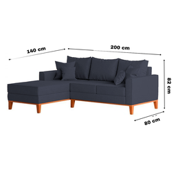 Sofá 3 Lugares Beny com Chaise Esquerdo Suede Azul Marinho - 5