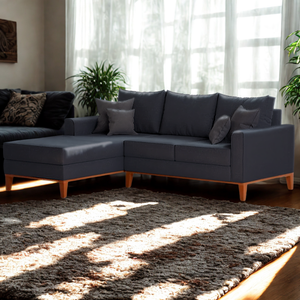 Sofá 3 Lugares Beny com Chaise Esquerdo Suede Azul Marinho
