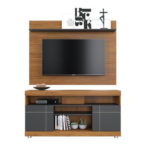 Conjunto Rack Bancada Yara com Painel Maia para Tv até 55" Noce Milano Preto Fosco Colibri