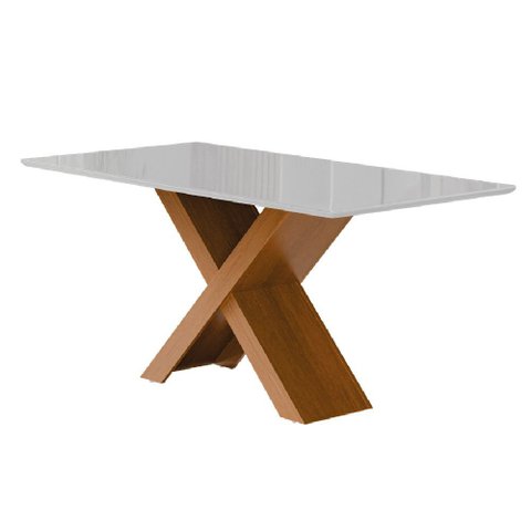 Mesa Sala de Jantar Tampo com Vidro 1,80m Grécia Madeirado/off White Dobuê