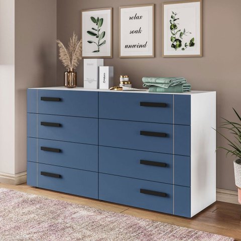 Cômoda Lisboa 8 Gavetas Branco/azul - Politorno