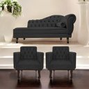 Ver imagem 2 de Kit Diva Recamier Diana 160cm Lado Esquerdo e 02 Poltronas Classic Linho Cinza Escuro - ADJ Decor