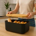 Ver imagem 6 de Porta Pães com Tampa Migalheira Bambu 33cm Cesto Preto Organizador Bolos Biscoitos ou