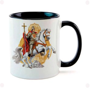 Caneca Branca com Interna Preta Y5 Santo São Jorge Guerreiro Igreja Católica 6
