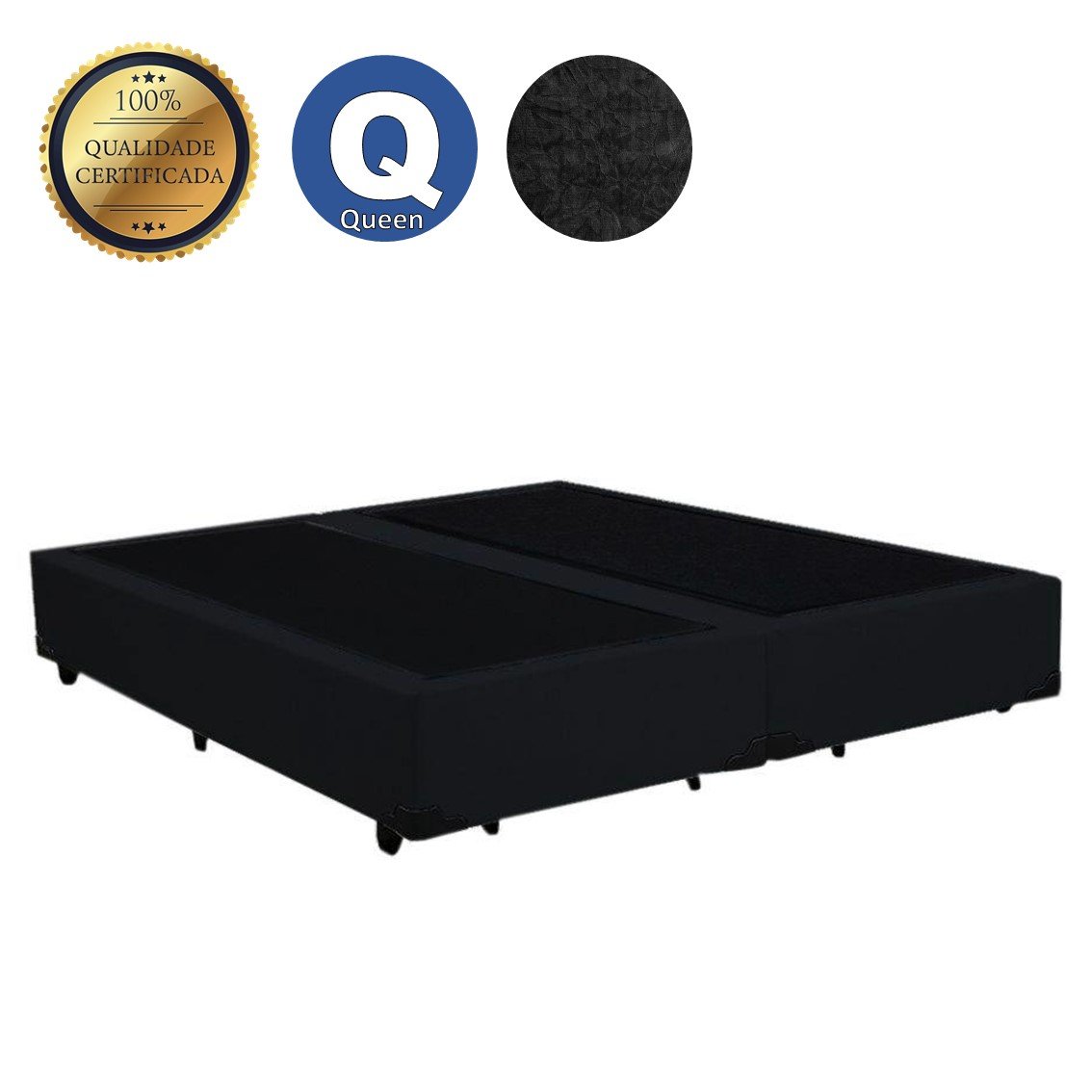 Base Cama Box Queen Bipartido 158x198x 28 Suede Amassado Lobbox - Preto - 2