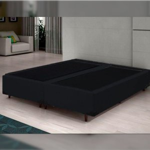 Base Cama Box Queen Bipartido 158x198x 28 Suede Amassado Lobbox - Preto