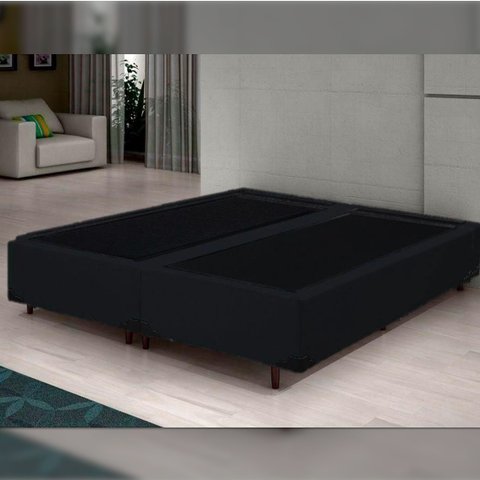 Base Cama Box Queen Bipartido 158x198x 28 Suede Amassado Lobbox - Preto
