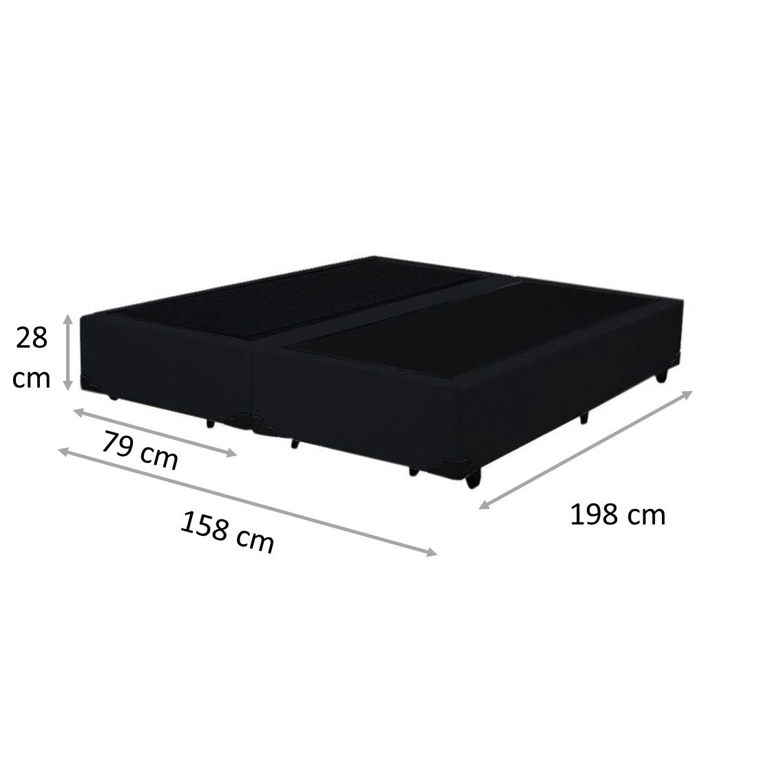 Base Cama Box Queen Bipartido 158x198x 28 Suede Amassado Lobbox - Preto - 3