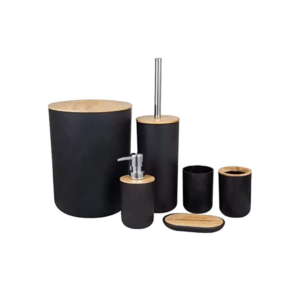 Kit Conjunto para Banheiro Bambu 6 Peças - Preto