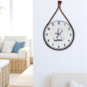 Relógio Náutico Branco Veleiro em Madeira com Corda