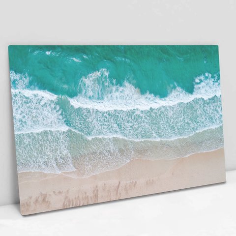 Quadro Decorativo em Canvas Praia Mar Azul TaColado Moldura Madeira 90 x 60cm
