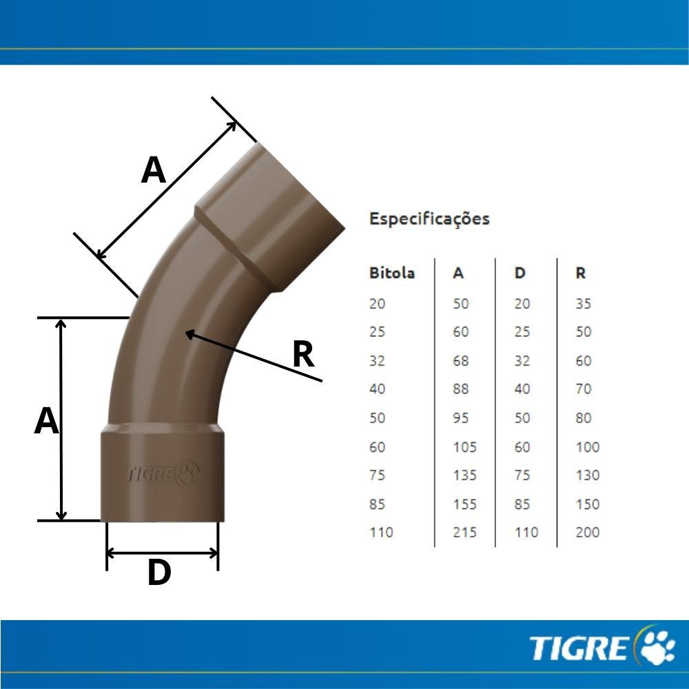 Curva De 45° Graus Soldável PVC Marrom Para Canos Tubos De Água Fria De 1/2” Polegadas 20mm - 4