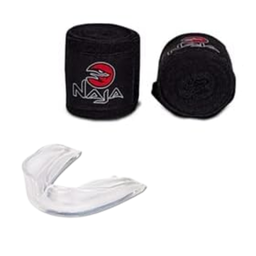 Kit luvas de Boxe Muay Thai Naja Black + Bandagem + Protetor Bucal KIT Black 12 Marrom - 5