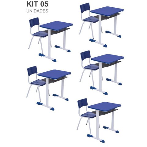 Kit 5 Conjuntos Escolar Individual Juvenil/adulto com Porta Livros Cor Azul