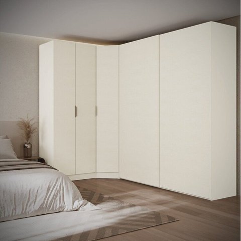 Guarda-Roupa Modulado de Canto Obliquo com 5 Portas Orion CabeCasa MadeiraOriginals Bege