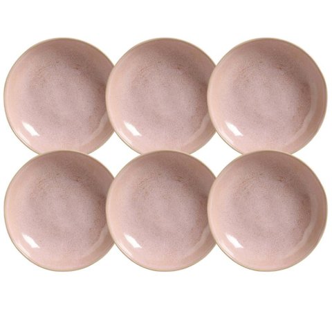 Jogo 6 Pratos Fundos Rosa Cerâmica Porto Brasil 830ml Talhar