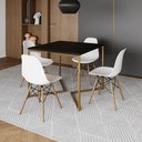 Ver imagem 1 de Mesa Jantar Industrial Quadrada 90Cm Preta Base V Dourada Com 4 Cadeiras Madeira Branca Cor: Preto