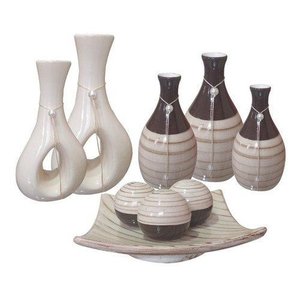 Conjunto de Vasos em Ceramica Estilo Delicado e Moderno 9 Peças:bege Novo