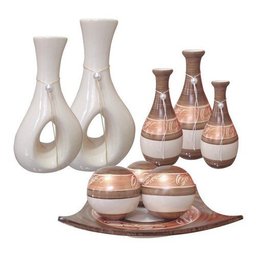 Conjunto de Vasos Em Ceramica Estilo Delicado e Moderno 9 Peças:Bege Novo - 4