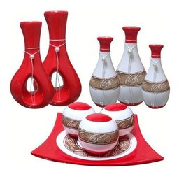 Conjunto de Vasos Em Ceramica Estilo Delicado e Moderno 9 Peças:Bege Novo - 3
