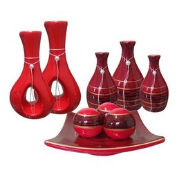 Conjunto de Vasos Em Ceramica Estilo Delicado e Moderno 9 Peças:Bege Novo - 6