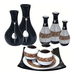 Conjunto de Vasos Em Ceramica Estilo Delicado e Moderno 9 Peças:Bege Novo - 2