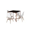 Ver imagem 2 de Mesa Industrial Base Ferro Cobre em V Tampo 90x90 Preto 4 Cadeiras Eames Madeira Assento Branco
