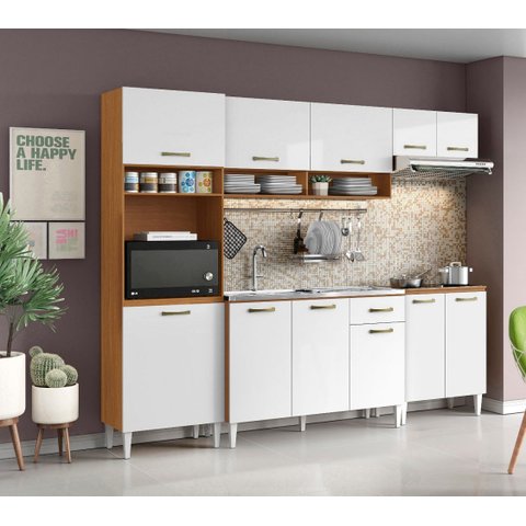 Jogo de Cozinha Aurora com Balcão 120 para Pia sem Tampo/cuba - Cinamomo/branco Aramóveis