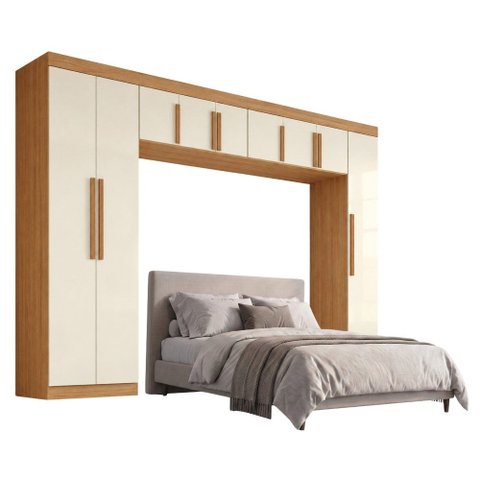 Guarda Roupas Modulado Closet Quarto Completo 9 Portas com Espaço para Cama Queen 1,58m Madrid