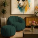 Ver imagem 2 de Poltrona Decoratica Orgânica Fixa com Puff Nuvem Veludo Verde - Loja Sheep