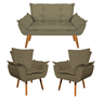 Jogo Sofá Namoradeira Decorativa Sala Recepção + 02 Poltronas Soft Opala Tecido Veludo - Tacla's Dec - 1