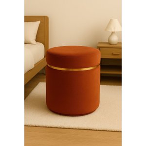 Puff Cinta Dourada Superior Terracota Tecido Veludo