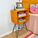 Ver imagem 2 de Mesa Lateral de Ferro e Madeira Industrial HairPin Dual Prateleira Carvalho e Preto