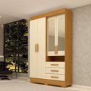 Ver imagem 1 de Guarda-roupa Solteiro Débora Capelinha 4 Portas 3 Gavetas com Espelho 100% Mdf Cinamomo/off White -