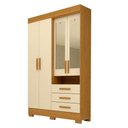 Ver imagem 2 de Guarda-roupa Solteiro Débora Capelinha 4 Portas 3 Gavetas com Espelho 100% Mdf Cinamomo/off White -