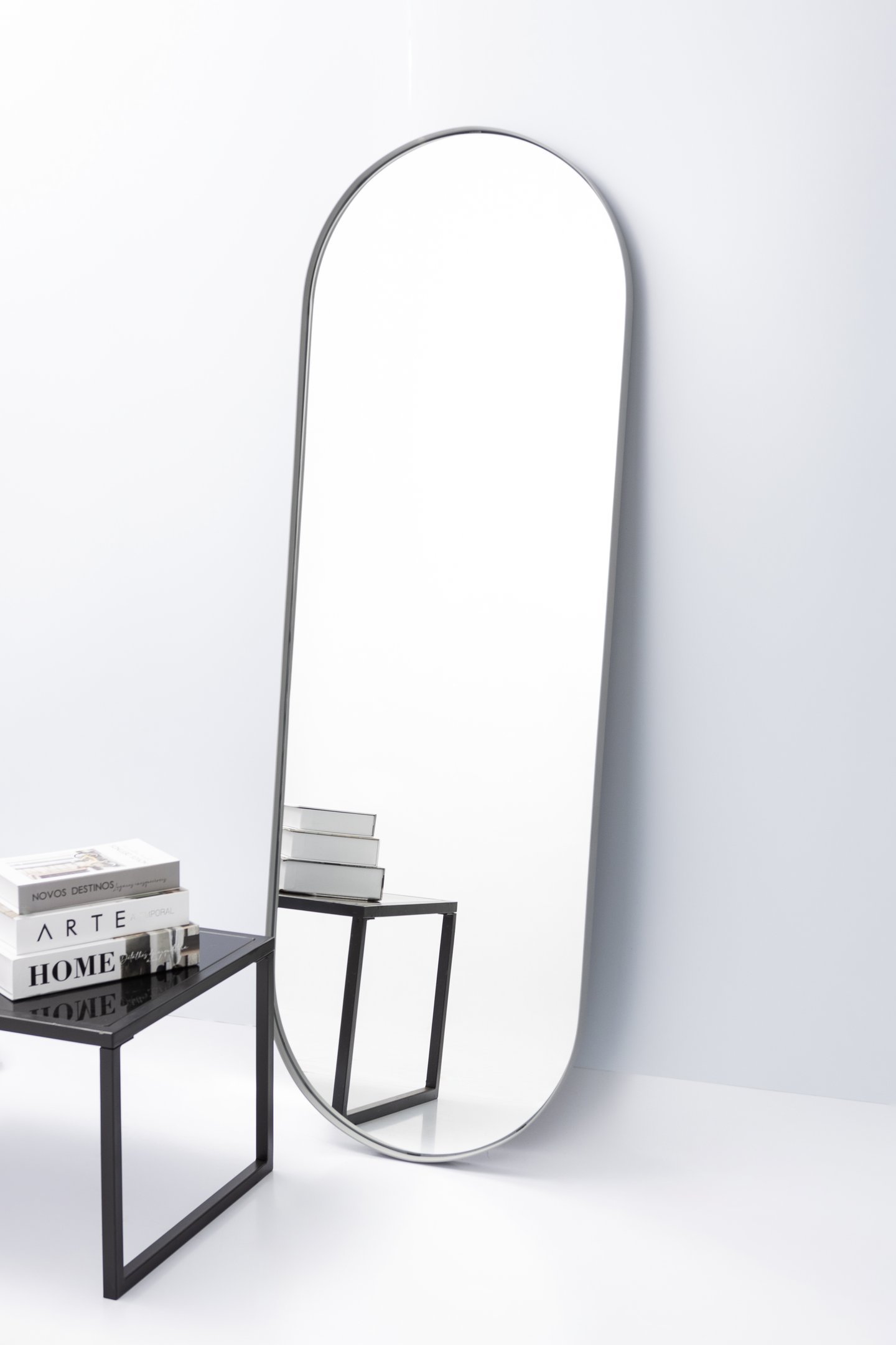Espelho Decorativo Grande Oval com Moldura Metal Corpo Inteiro 170 X 70 Cm Industrial Cinza - 4