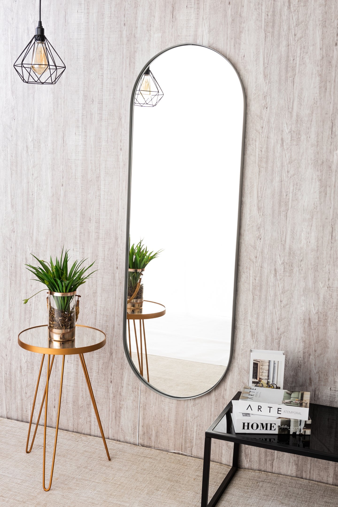 Espelho Decorativo Grande Oval com Moldura Metal Corpo Inteiro 170 X 70 Cm Industrial Cinza - 3