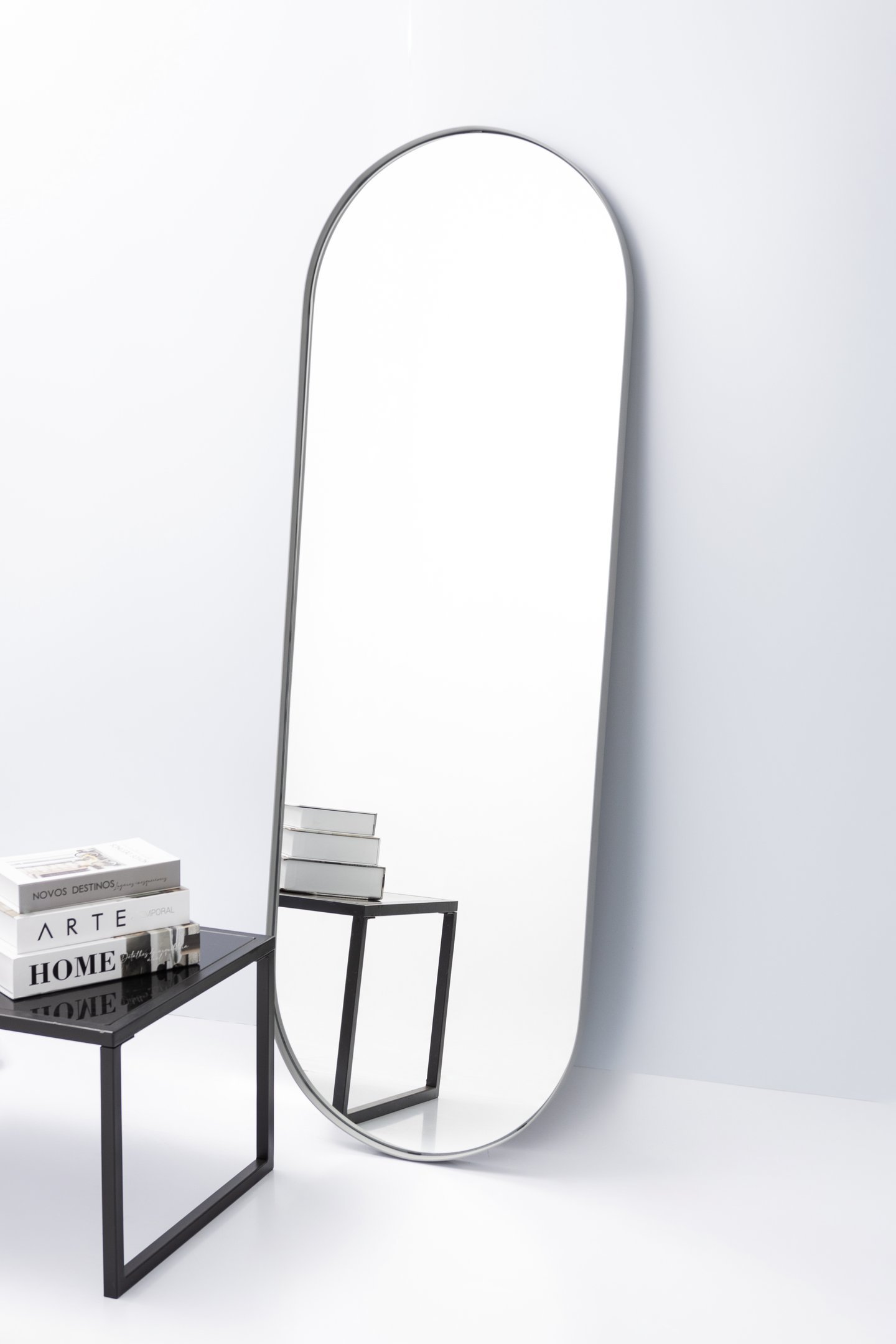 Espelho Decorativo Grande Oval com Moldura Metal Corpo Inteiro 170 X 70 Cm Industrial Cinza - 2