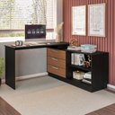 Ver imagem 1 de Mesa Escrivaninha com Cômoda com 3 Gavetas e 2 Nichos American Preto/com Freijó