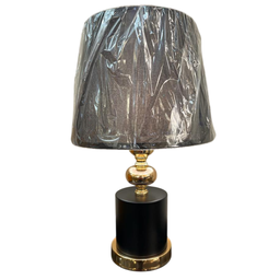 Abajur Moderno Detalhes Dourado Preto Redondo Fino Acabament - 1