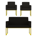 Ver imagem 1 de Kit Sofá 2 Lugares + 2 Poltronas Recepção Sala Base Dourada Cor:preto