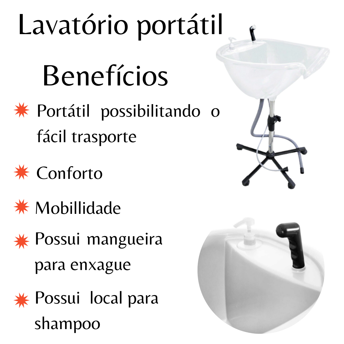 Lavatorio Portatil Branco Salão Cabelereiro Santa Clara - 3