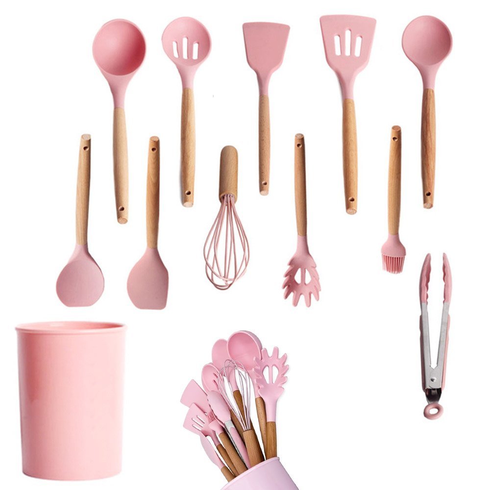 Jogo de Cozinha 12 Peças Silicone Pegador Fouet Concha Espatula Colher Talheres Apoio Suporte Armaze - 1