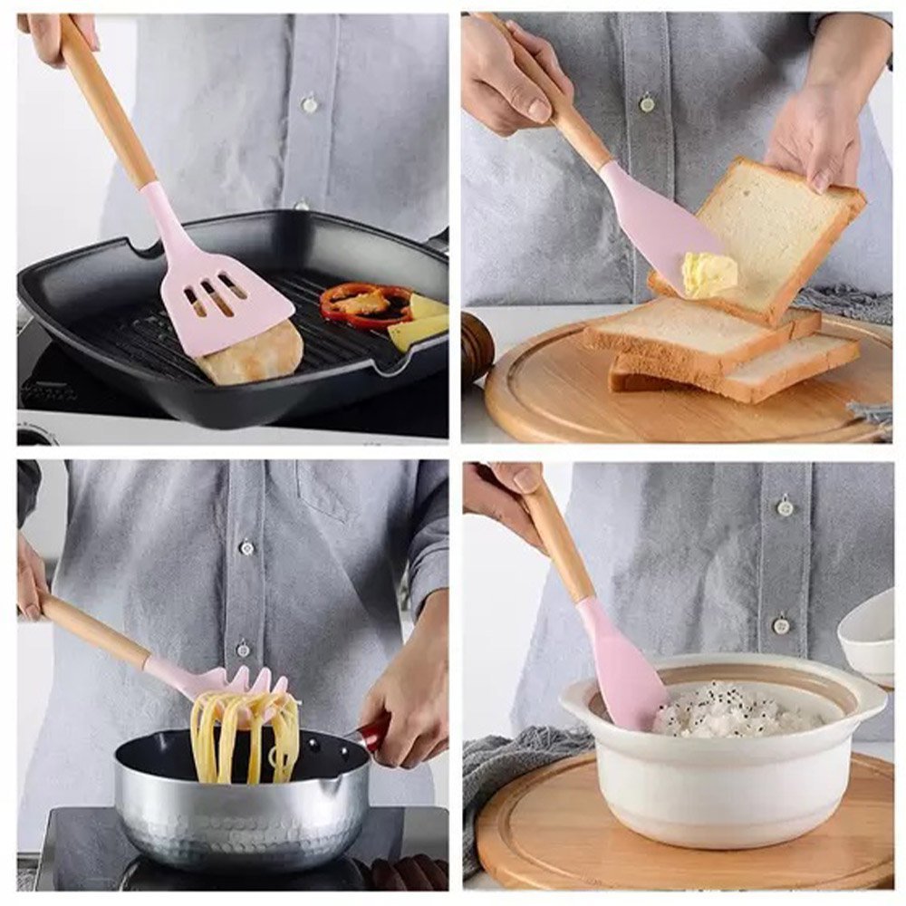 Jogo de Cozinha 12 Peças Silicone Pegador Fouet Concha Espatula Colher Talheres Apoio Suporte Armaze - 7