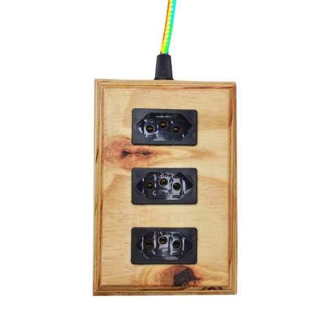 Régua Extensão Elétrica Filtro de Linha Madeira 3 Tomadas:azul e Dourado