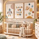 Ver imagem 2 de Kit 3 Quadros Infantil Astronauta Espaço Quarto Bebê Menino 40x60 Moldura Madeira NO4