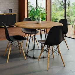 Conjunto Mesa Redonda Belmont 120cm com 4 Cadeiras Pretas Charles Eames Eiffel - 1