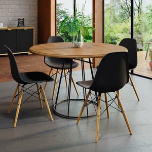 Conjunto Mesa Redonda Belmont 120cm com 4 Cadeiras Pretas Charles Eames Eiffel